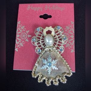 Golden Rhinestone Angel Brooch NWT